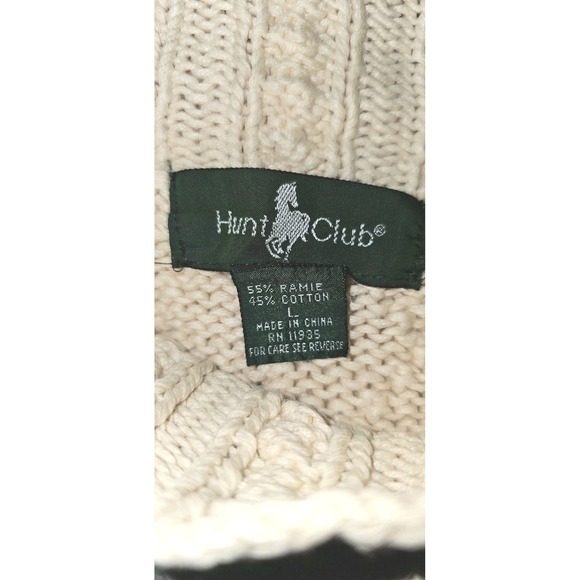 VTG Hunt Club Cable‎ Knit Sweater Mock Neck Ivory Cream Textured Pullover Size L - Picture 10 of 12